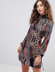 FREE PEOPLE Turtleneck ALL DOLLED UP Print Jersey Dress