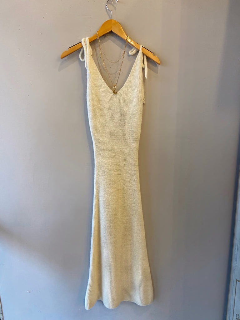 La Miel STARK Tie-shoulder Ivory Sweater Dress