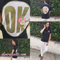 Mod OK Stripes Foil Logo V-Neck Triblend Tee Top