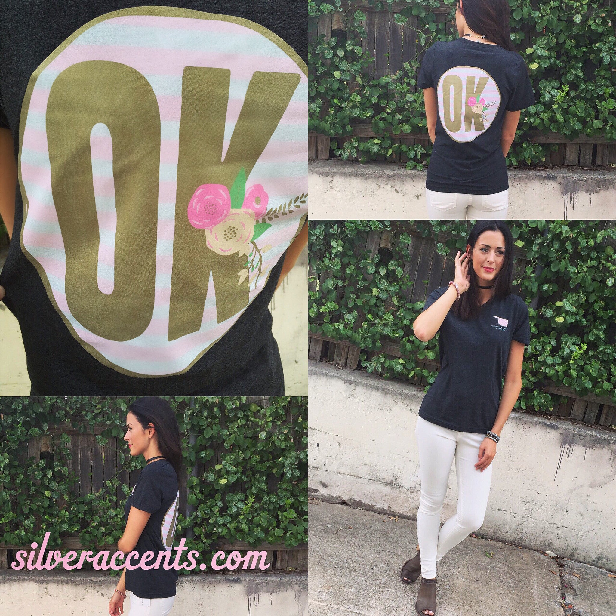 Mod OK Stripes Foil Logo V-Neck Triblend Tee Top