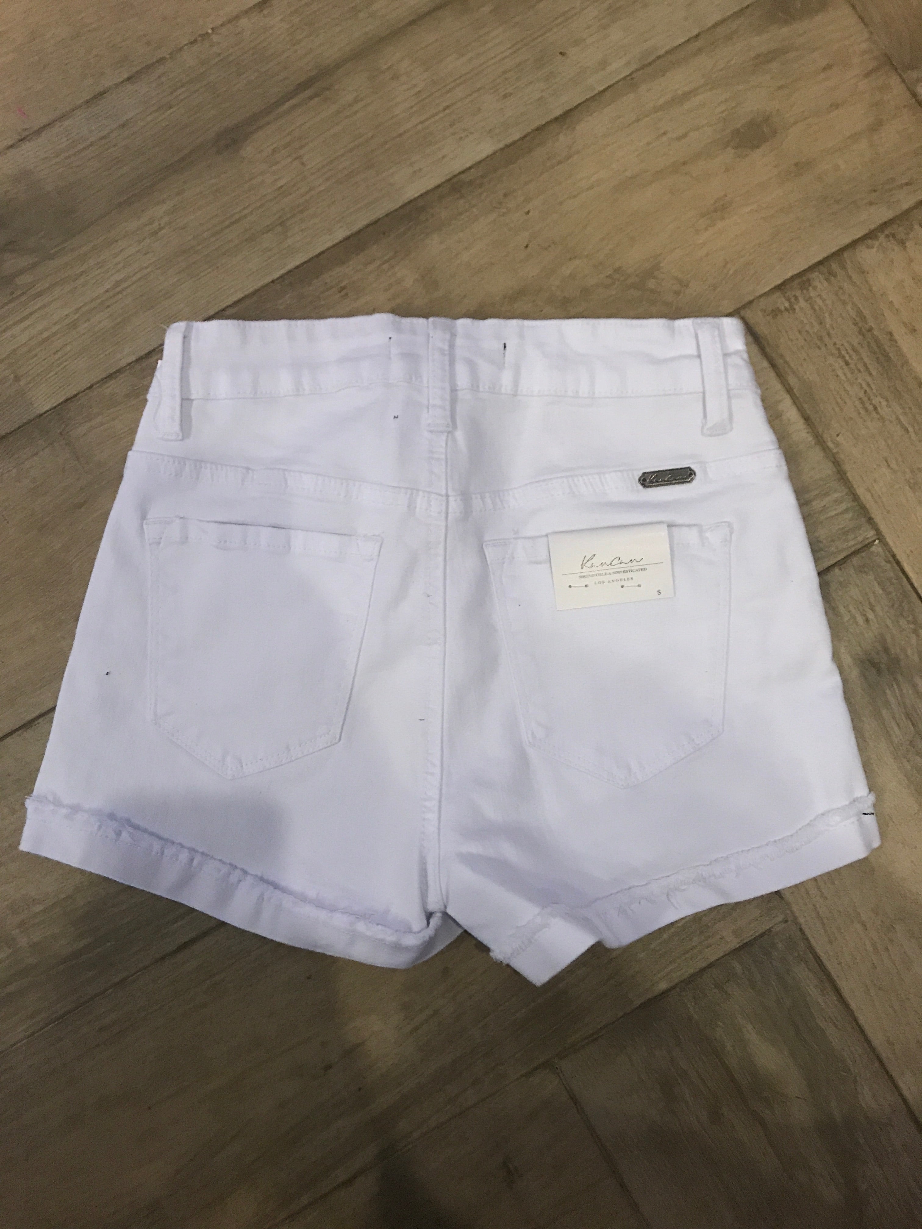 MARVEL Mid Rise Cuff Distressed White Jean Shorts