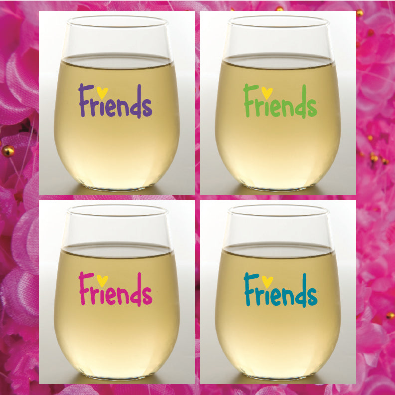 2 PACK Designer Shatterproof Logo Stemless Wine Glasses