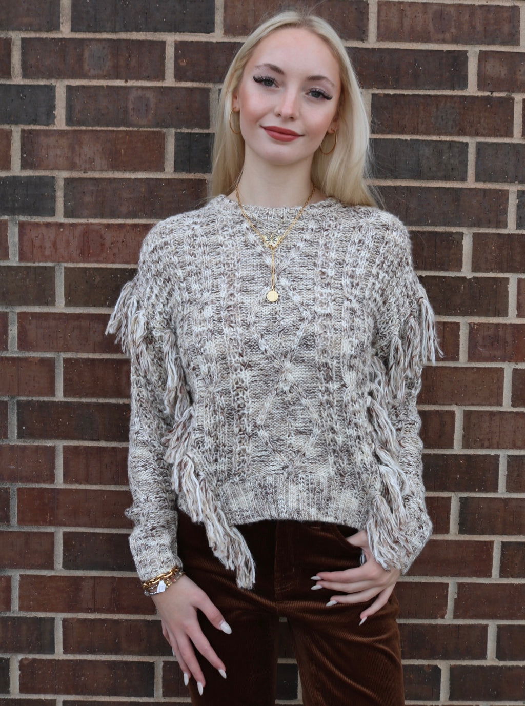DEAR JOHN Fringe KYNLEE CrewNeck Sweater