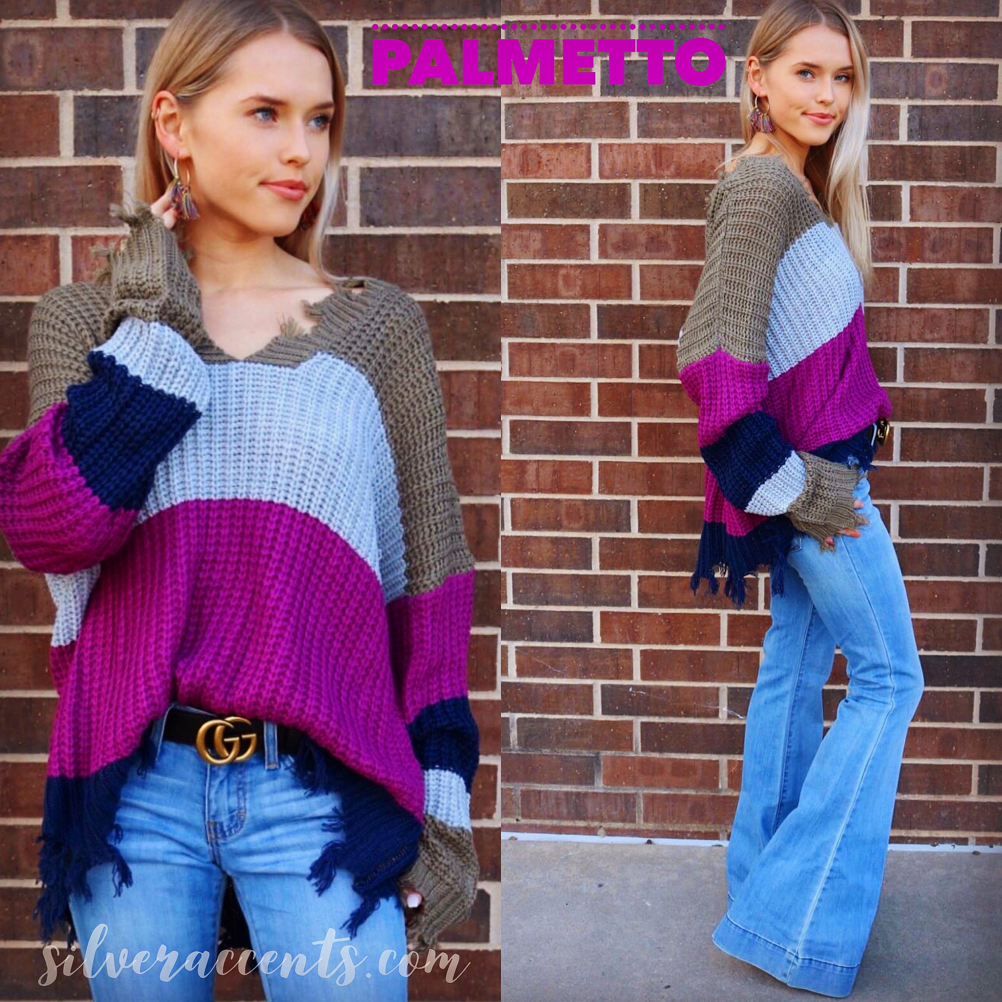PALMETTO ColorBlock Stripe DistressedEdge Sweater Top