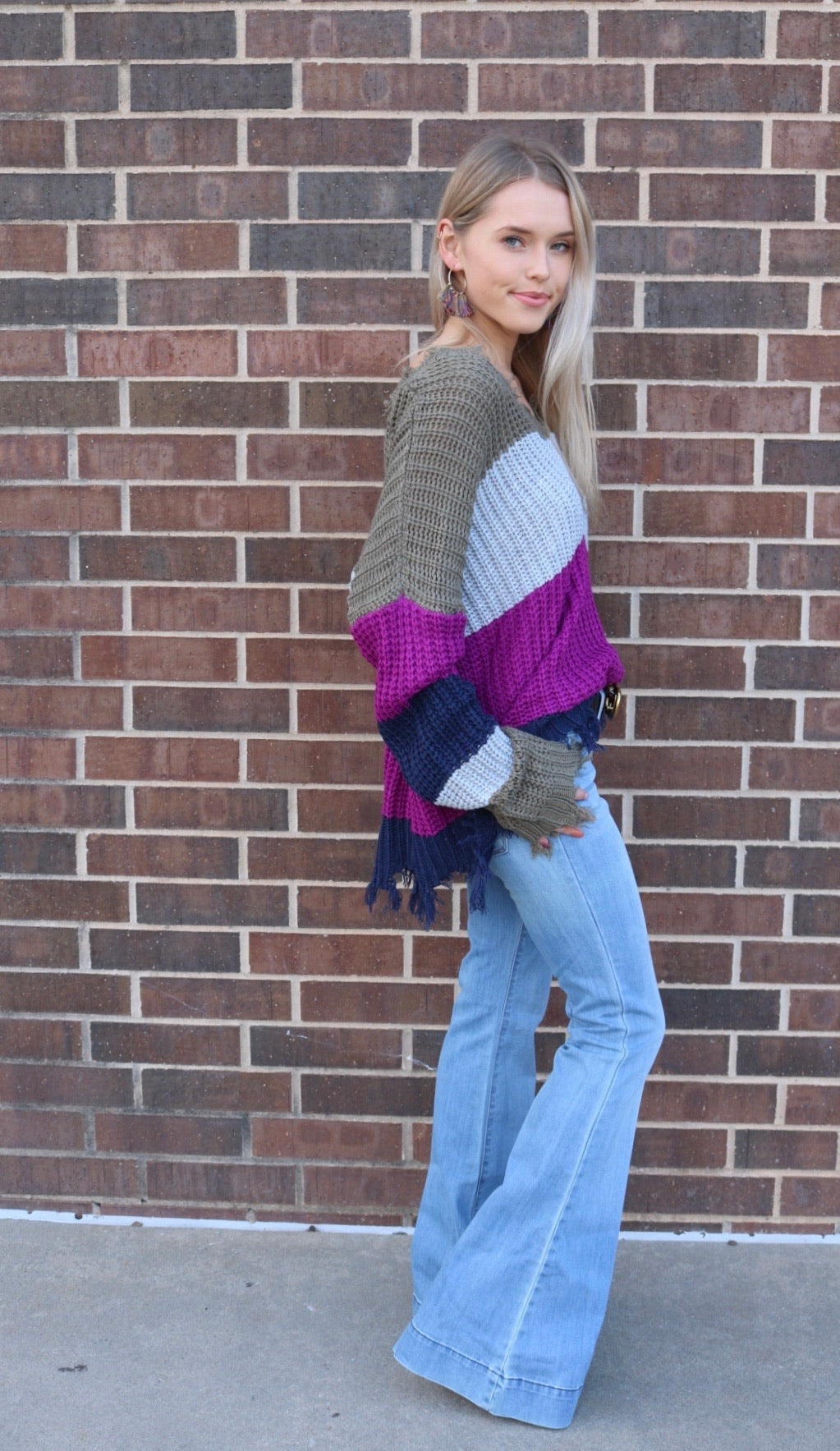 PALMETTO ColorBlock Stripe DistressedEdge Sweater Top