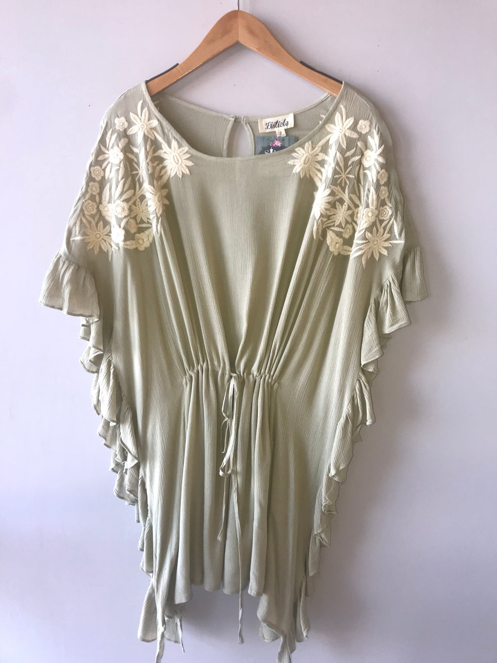 Taupe GUYANA Embroidered Ruffle Caftan Dress