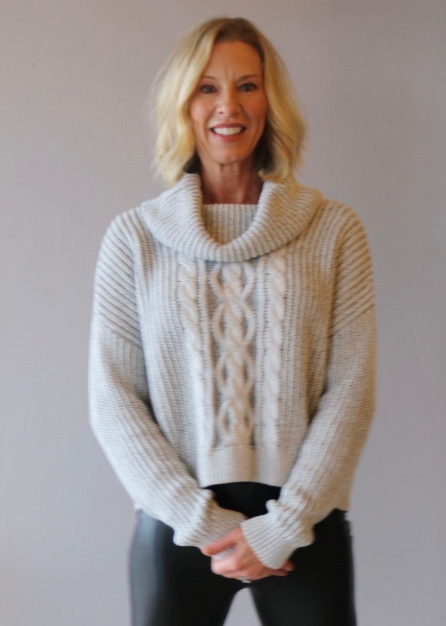BOBI BLACK Cozy Cotton STAT Turtleneck Waist Crop Sweater