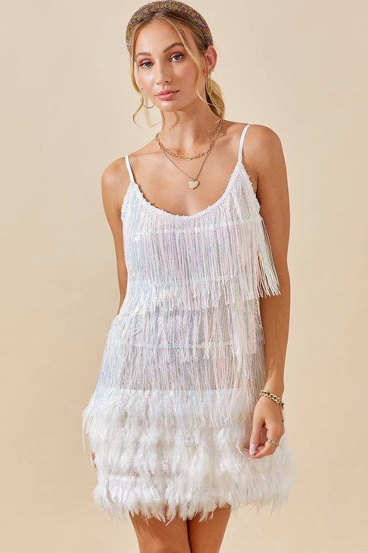 DANCER Sequin and Feather Trim DANCER Cami Dress