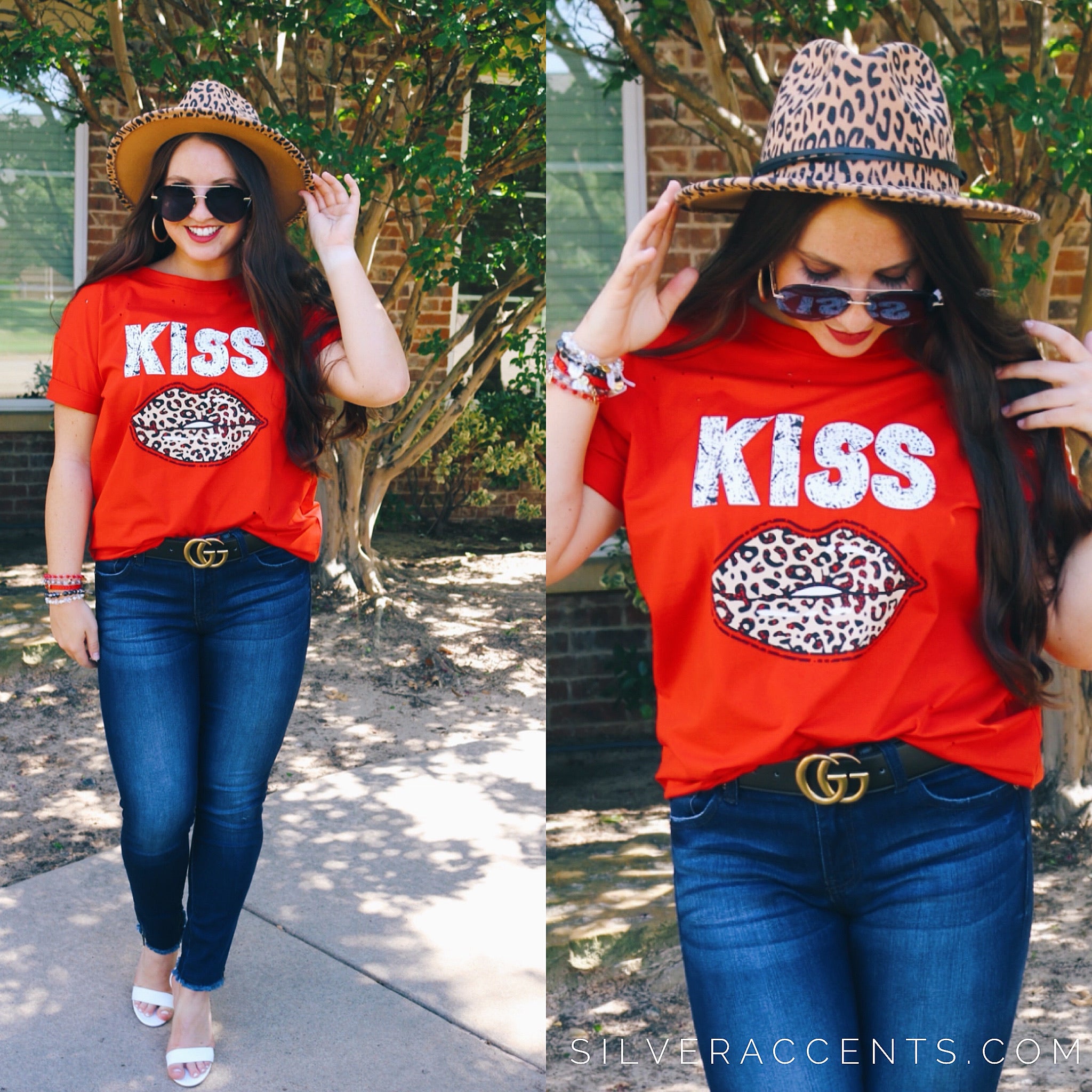 Mazik KISS Leopard Lips Distressed Tee Top