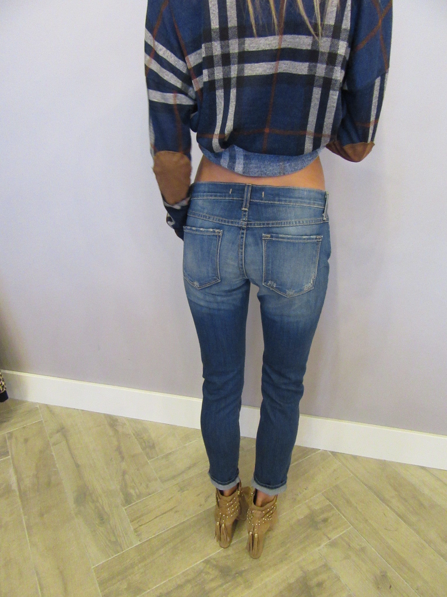 FLYING MONKEY Distressed HEFNER BLUE Slim Boyfriend Jean