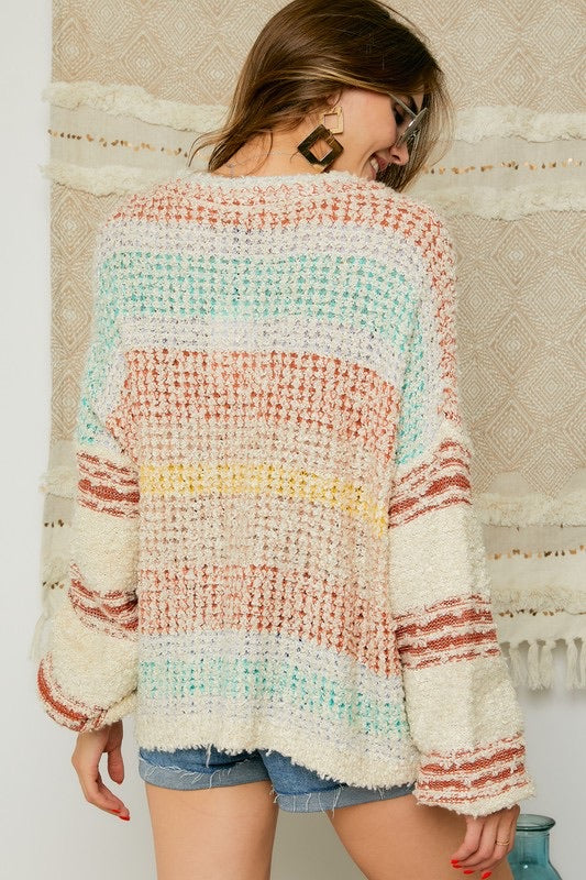 Adora RORY ColorBlock PuffSleeve V-Neck Sweater Top