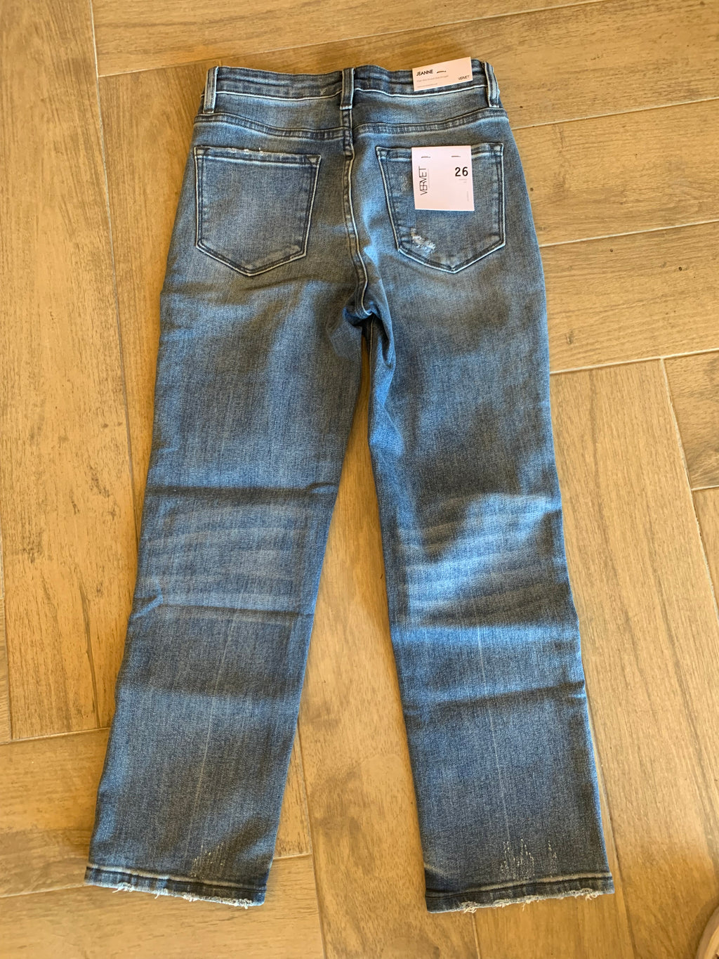 VERVET Hi~Rise JEANNE Stretch Slim Straight Leg Jeans Finished Hem