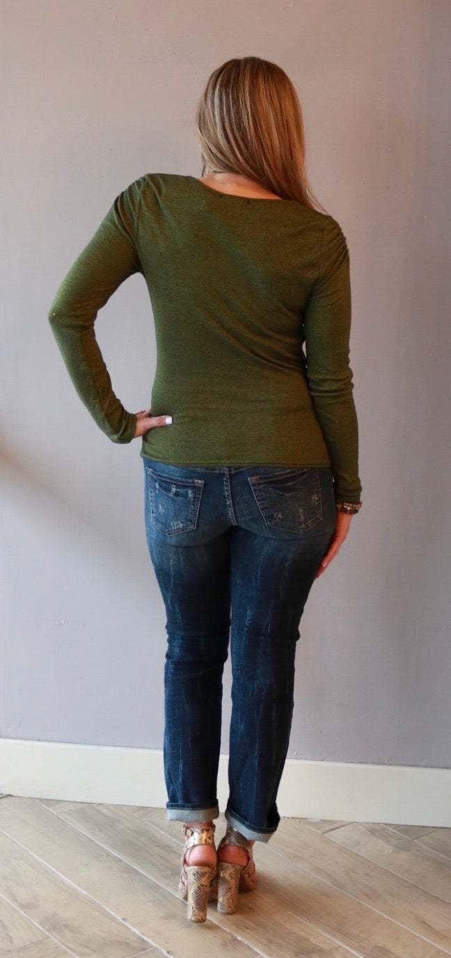 MICHAEL STARS RoucheSleeve BARBARA ScoopNeck ShineJersey Top