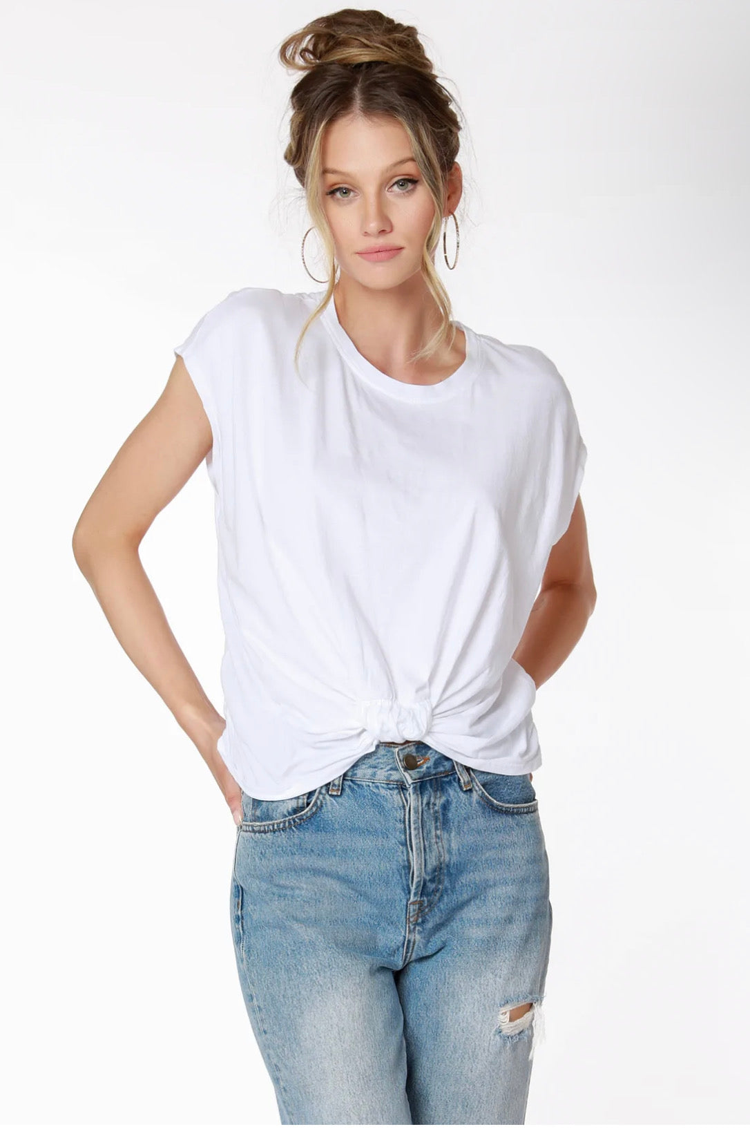 BOBI KnotFront LYON CrewNeck CapSleeve Top