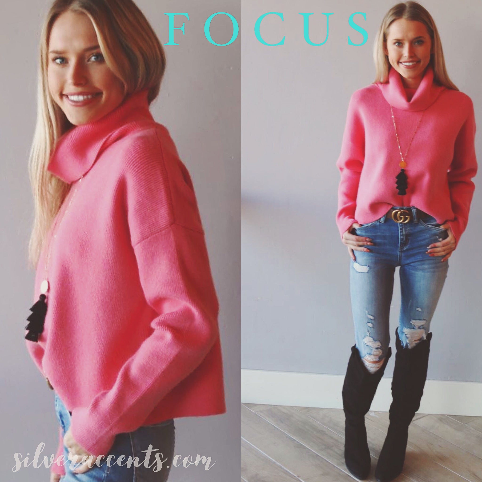FOCUS TurtleNeck CropWaist Sweater Top