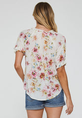 *ANOTHER LOVE Short Sleeve BALI Floral Ruffle Tie Top