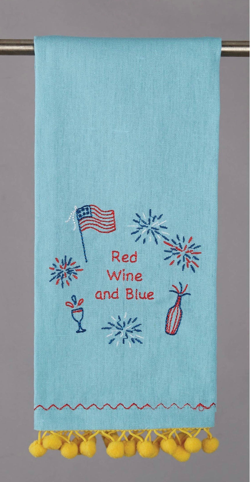 PH Embroidered PomPom Trim Tea Towel