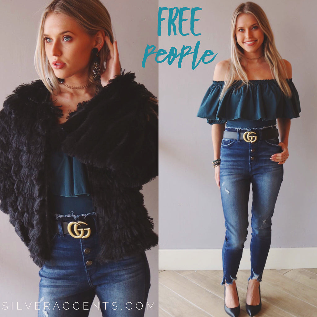 FREE PEOPLE Ruffle POUF GOES MY HEART Ruffled OffShoulder Taffeta Bodysuit