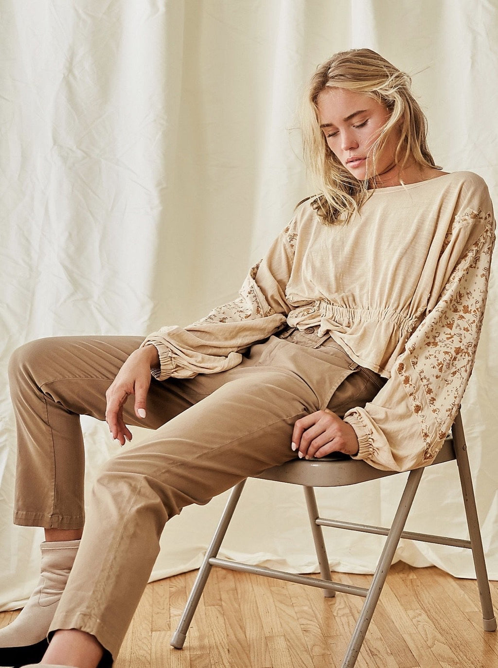 FREE PEOPLE Patchwork THROWBACK MineralWash Print Top