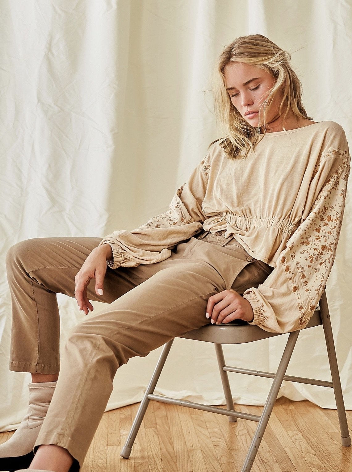 FREE PEOPLE Patchwork THROWBACK MineralWash Print Top