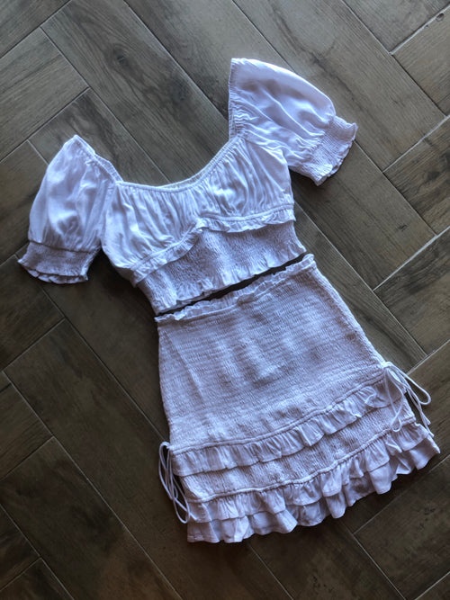 CHANCES Smock Tie Detail Skirt White