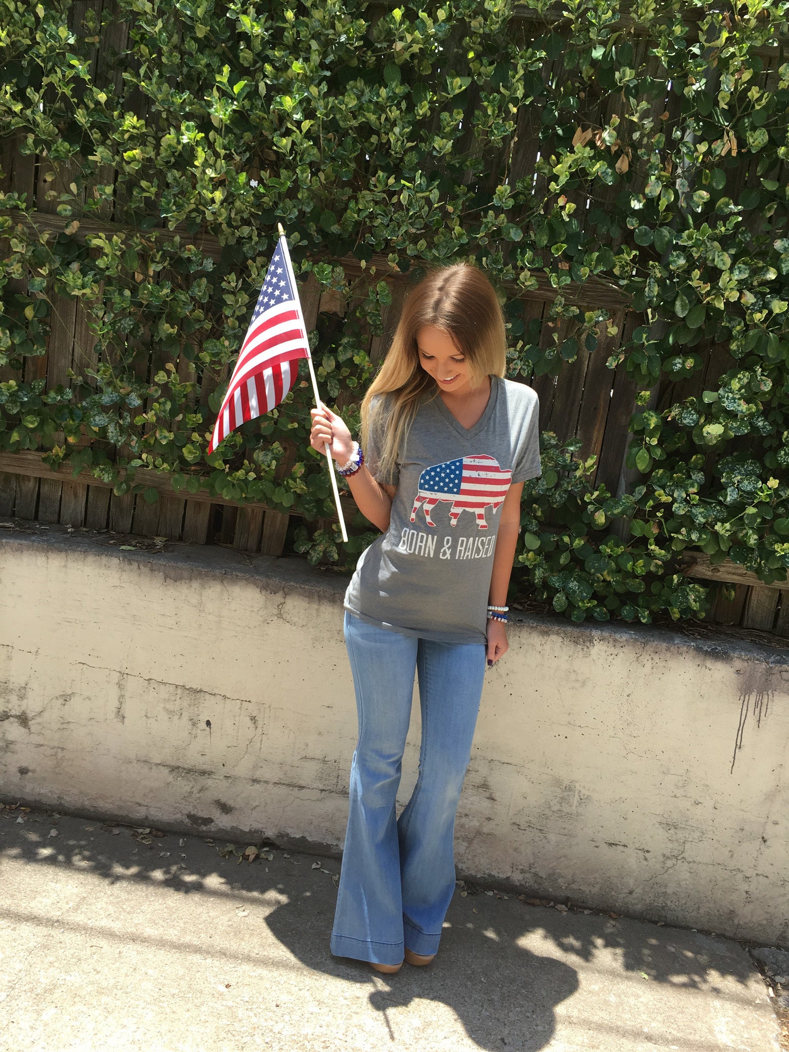 AMERICAN BUFFALO Grey TriBlend V-Neck Tee Top