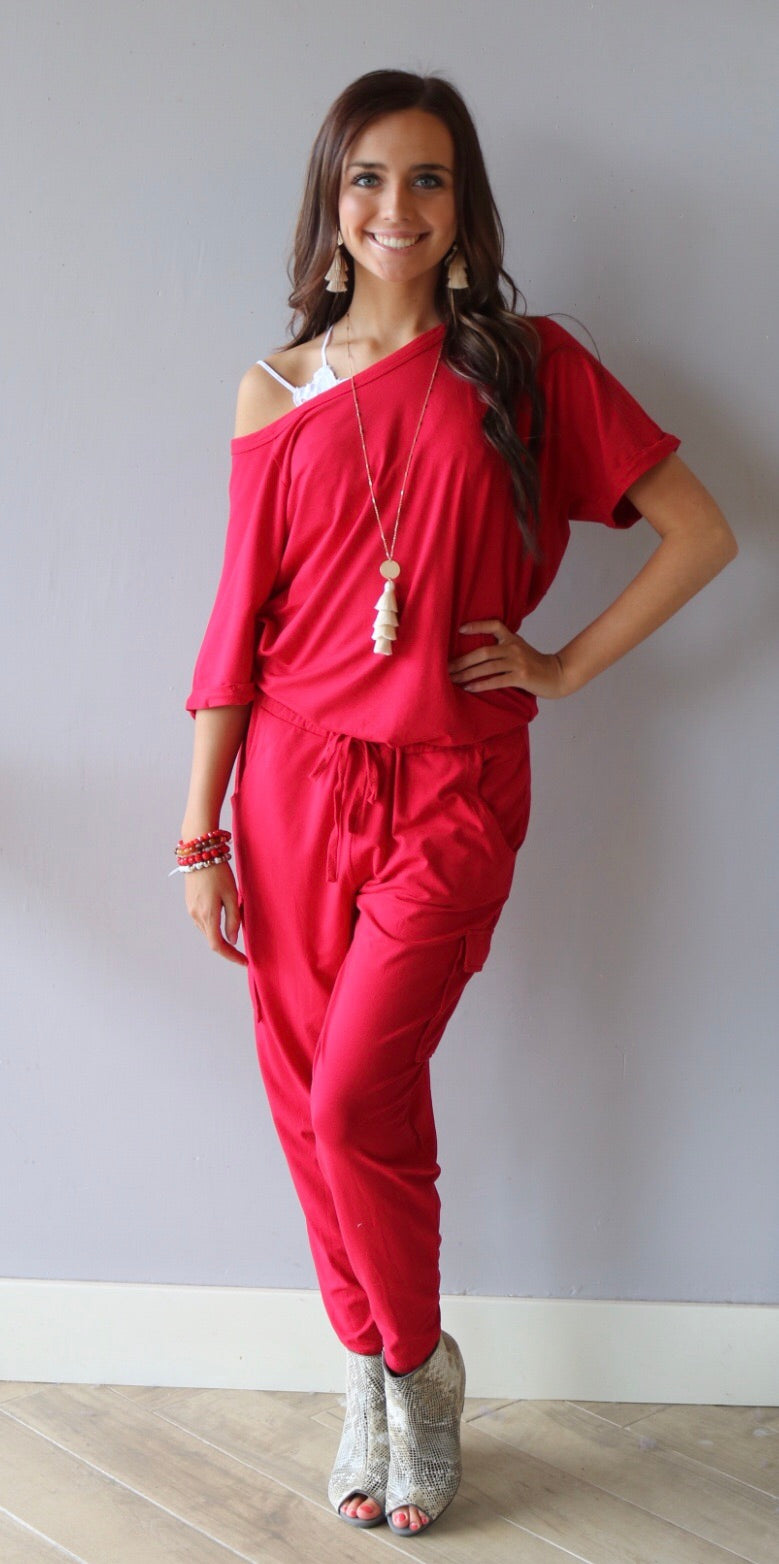 BOBI Supreme Jersey MILLENNIAL RollSleeve Cargo Skinny Jumpsuit