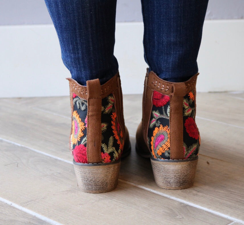 AURORA Floral Embroidered Back SlipOn Bootie Shoe