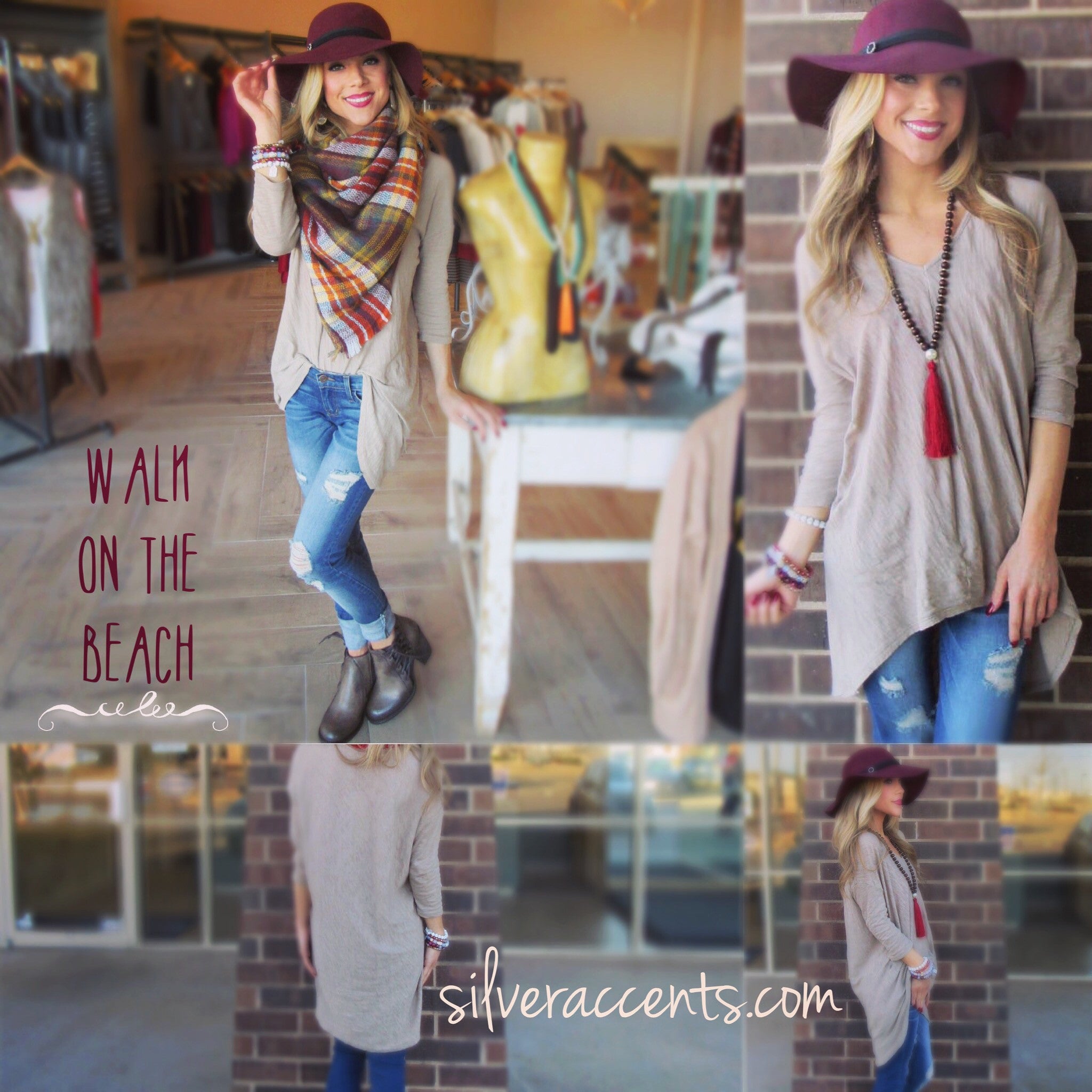 BOBI 3/4 Sleeve WALK ON THE BEACH Slub HiLo V-Neck Tunic Top