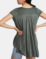 FREE PEOPLE Army HIGHLAND ButtonFront Smocked HiLo Tee Top
