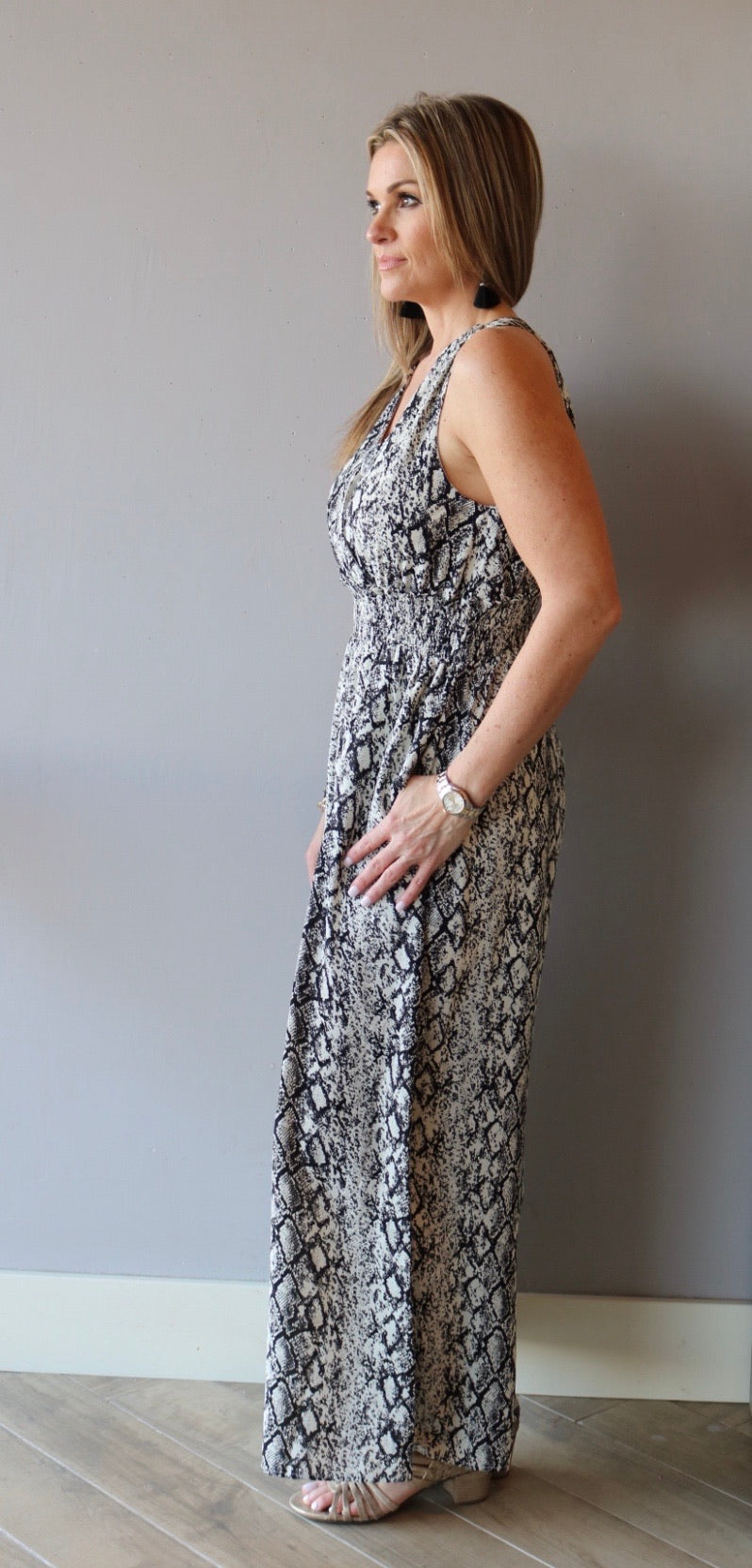 IMPRESSIONS Python  V-Neck Smock Bust WideLeg Jumpsuit