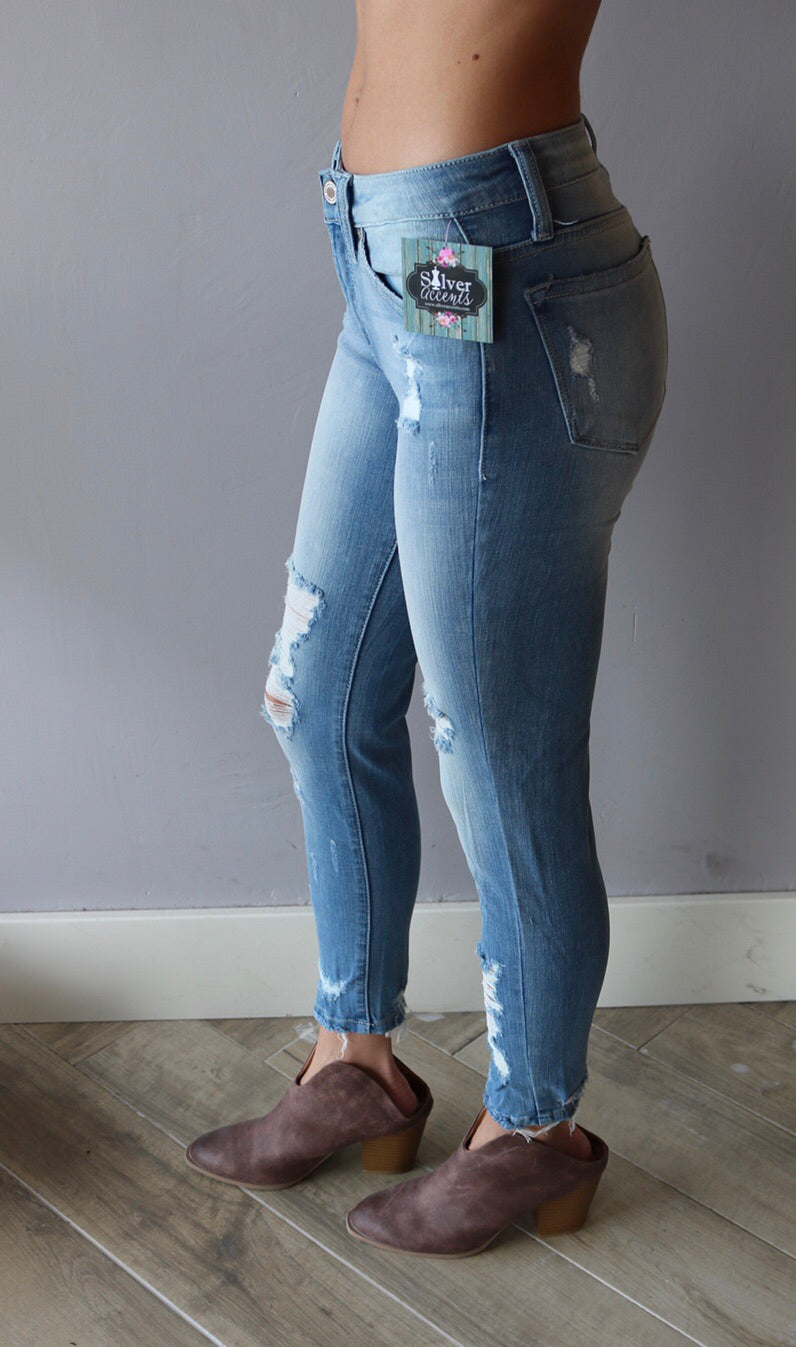 LEGACY Midrise Open Destructed Ankle Skinny Jean