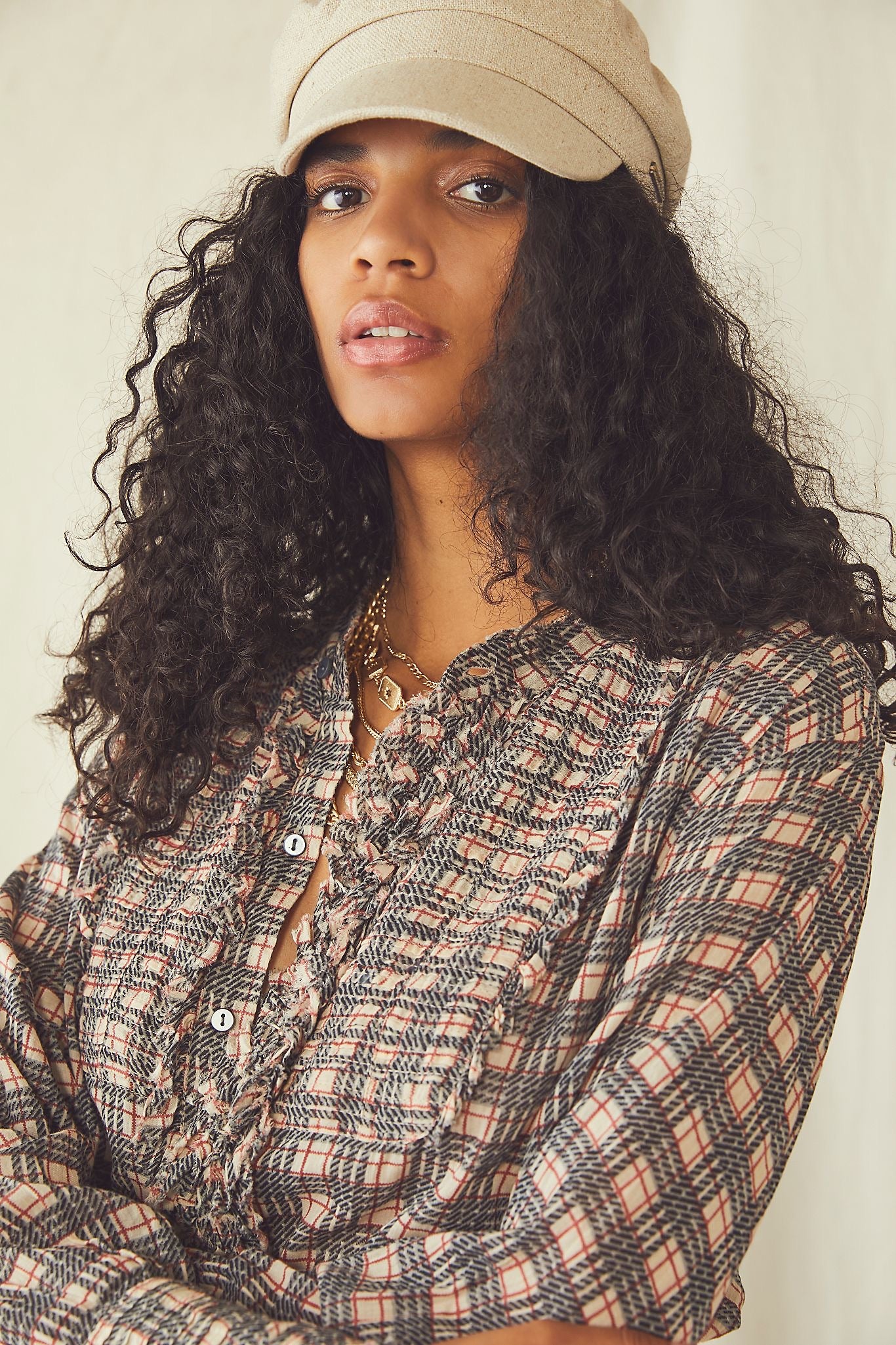 FREE PEOPLE Plaid MILES ButtonDown Tuxedo Shirt