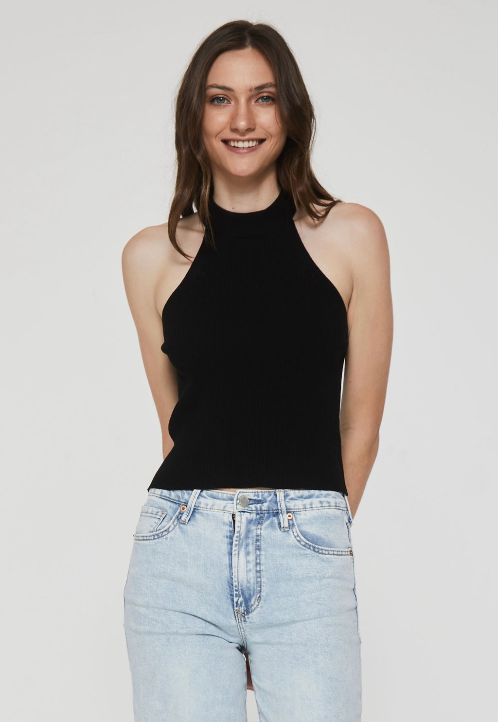 ANOTHER LOVE Mock Neck EVIE Halter Rib Knit Top