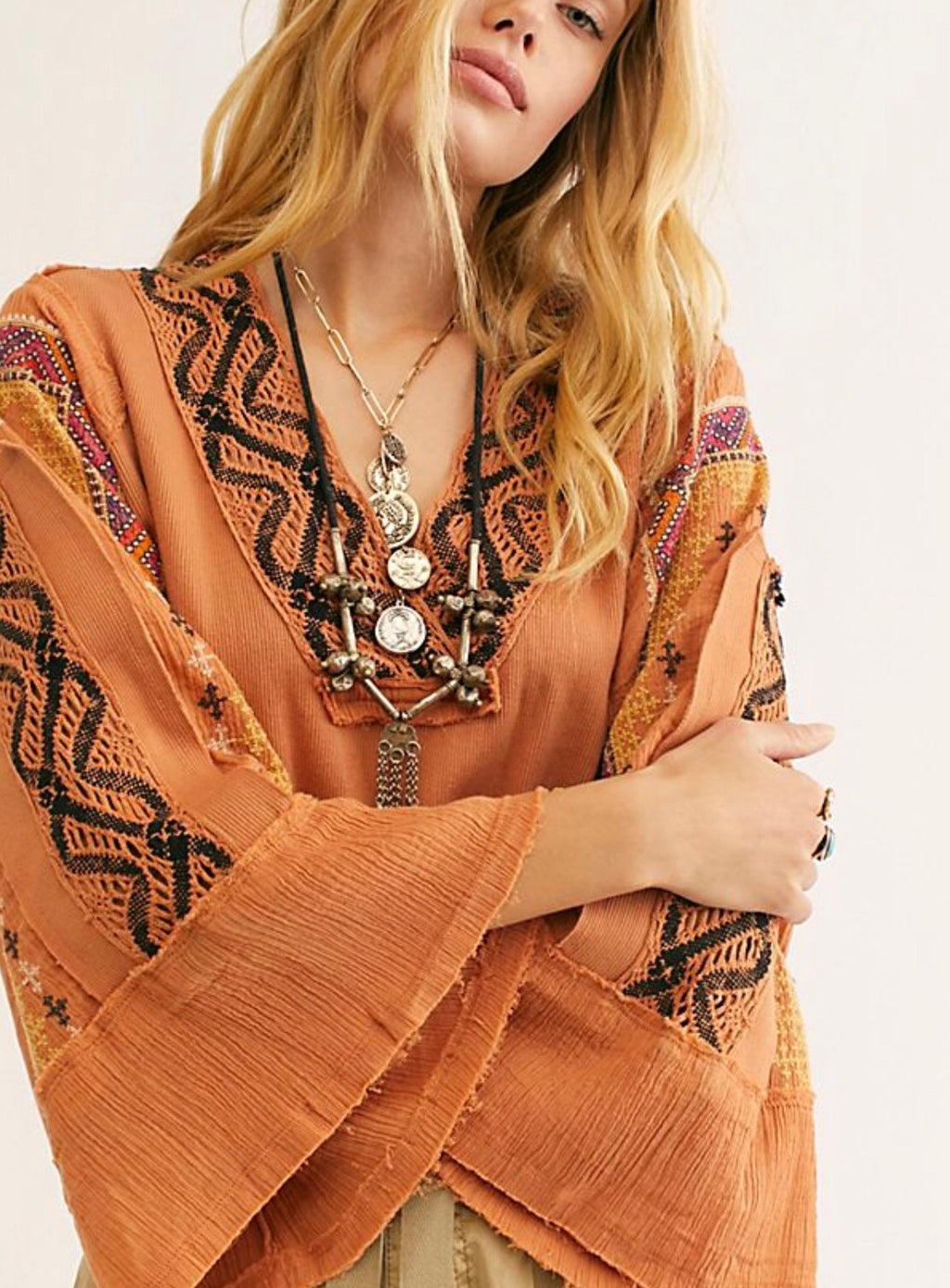 FREE PEOPLE Crochet V-Neck CROSS COUNTRY Top
