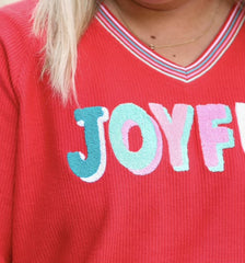 JADELYNN BROOKS Chenille~Letter JOYFUL Ribbed~Cord Sweatshirt