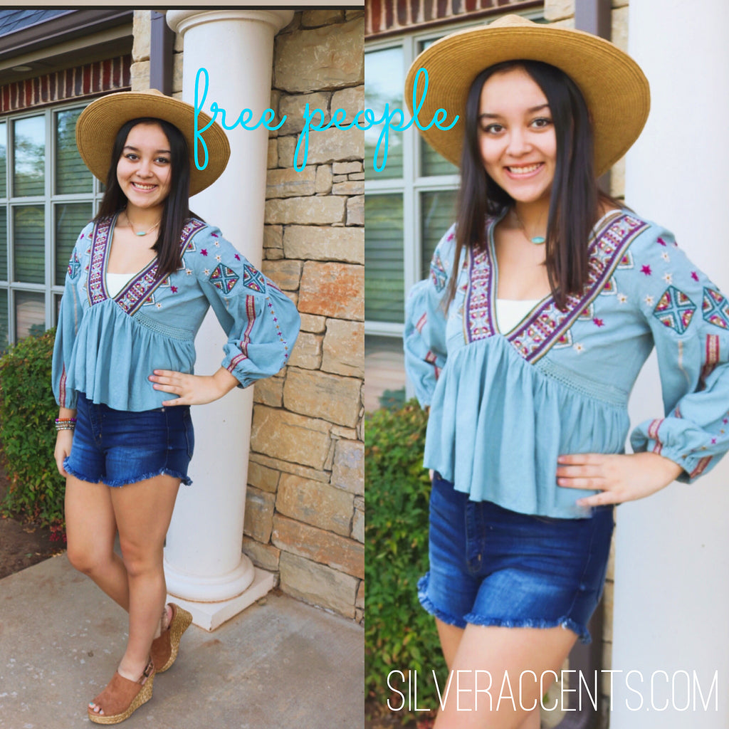 FREE PEOPLE Lagoon ARIA Embroider Flowy Top