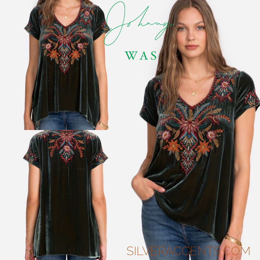 JOHNNY WAS JWLA Velvet AIVITA Embroidered Drape Top