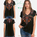 JOHNNY WAS JWLA Velvet AIVITA Embroidered Drape Top