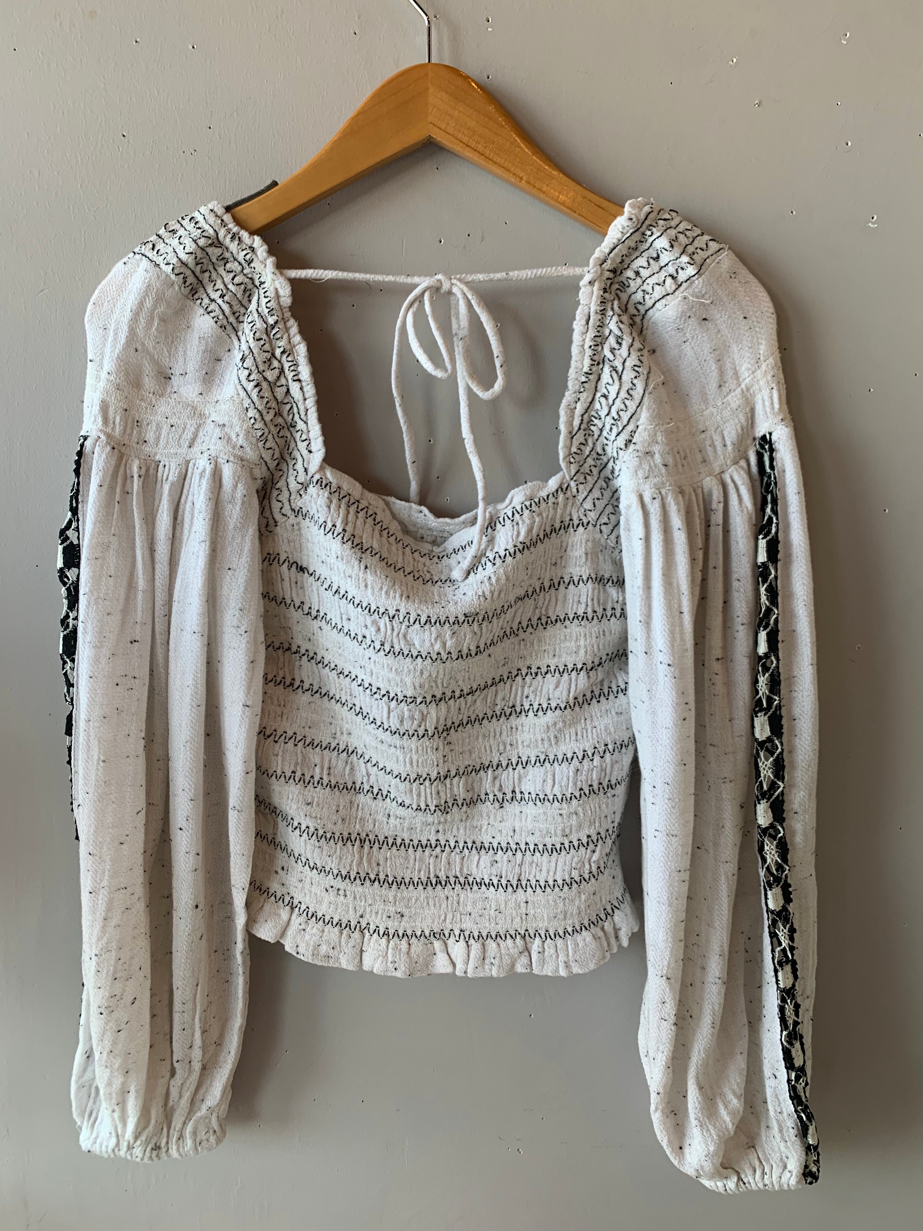 FREE PEOPLE Embroidered~Sleeve MAGGIE Smock~Bust Top
