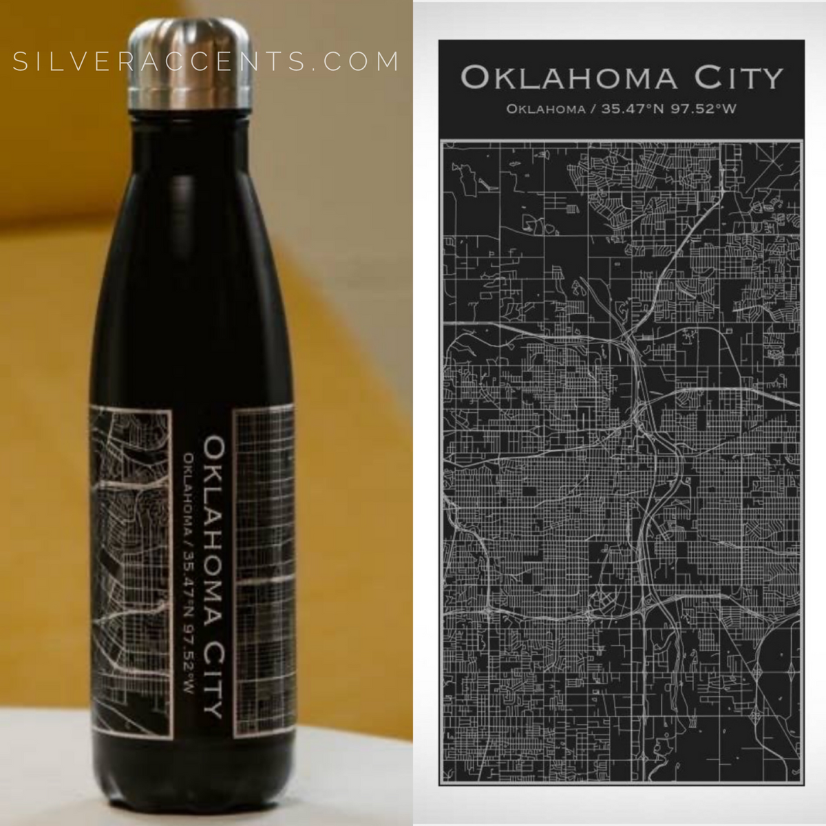ROAD TAKEN Engraved Map Insulated Bottle