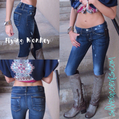 FLYING MONKEY Distressed DARK BLUE Skinny Jeans