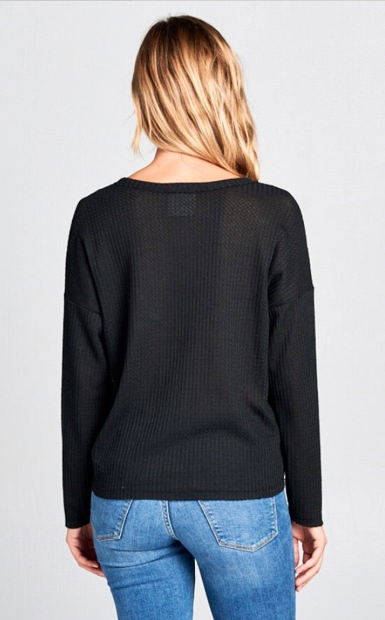 LET IT RIDE WaffleKnit Cinched TieBottom Top