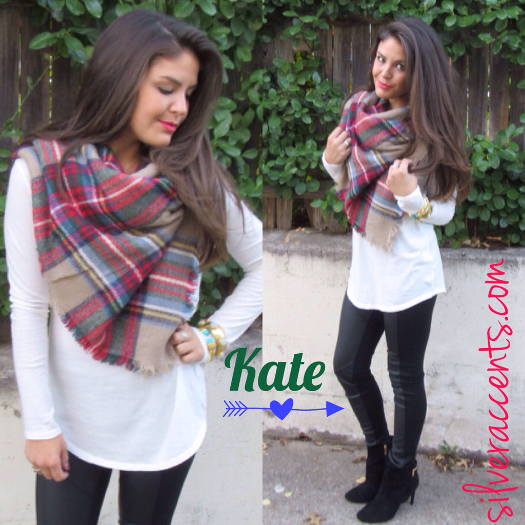KATE Plaid Blanket Fringe Scarf