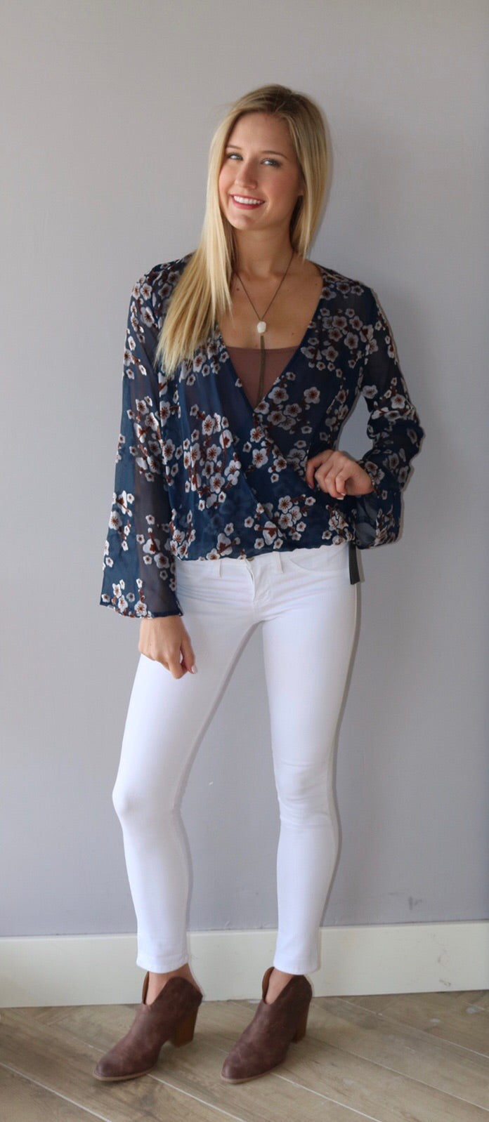 BLOSSOM Velvet Burnout Surplice CrossOver Top