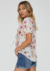 *ANOTHER LOVE Short Sleeve BALI Floral Ruffle Tie Top