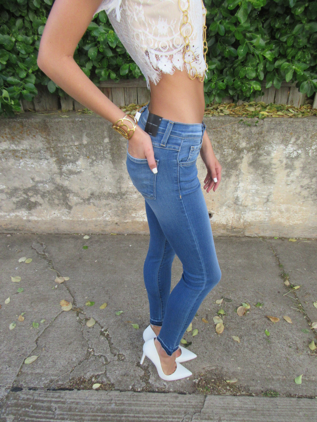 FLYING MONKEY FrayHem GREEK BLUE Ankle Crop Skinny Jeans