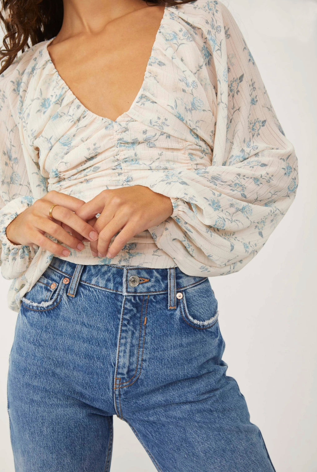 FREE PEOPLE Floral FINAL ROSE Ruche Bodice Top