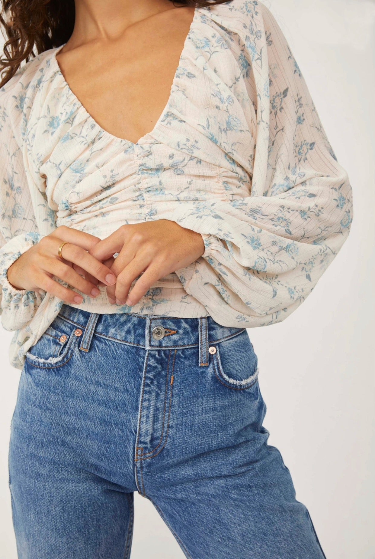 FREE PEOPLE Floral FINAL ROSE Ruche Bodice Top