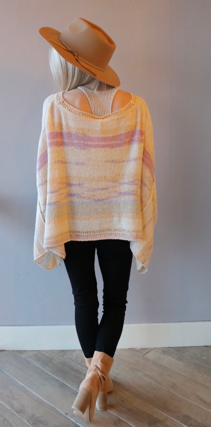 FREE PEOPLE Stripe SATURN Poncho Sweater Top